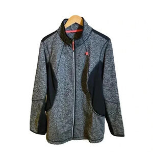 AVE Leisure Jacket Full Zip Black/Gray Hot Pink Accents Front Pockets 22/24